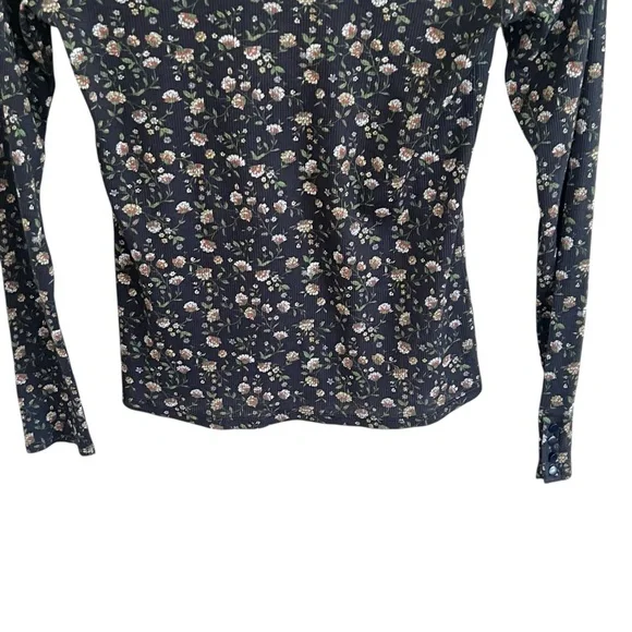 Sezane Felix Navy Blue Miranda Floral Mock Neck Long Sleeve Tee NWT Medium - Picture 7 of 11